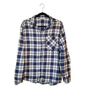 Stio Women's Navy & White Plaid Flannel Button-Up Shirt Size L